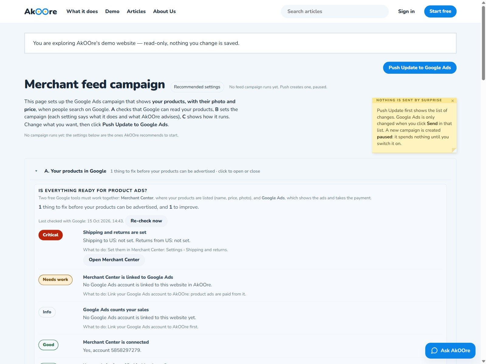 AkOOre.com F.A.Q.: How does AkOOre run Shopping ads from my Merchant Center feed?